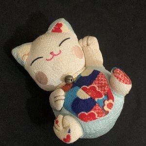 Japanese Maneki Nemo Fabric Lucky Cat Charm 4”